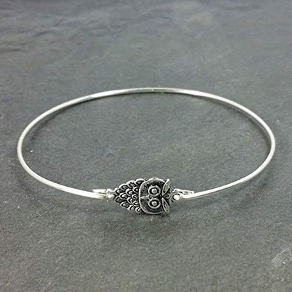 Tiny Owl Charm Bangle Bracelet - Sterling Silver Filled, 8" 4775318093913 bolt