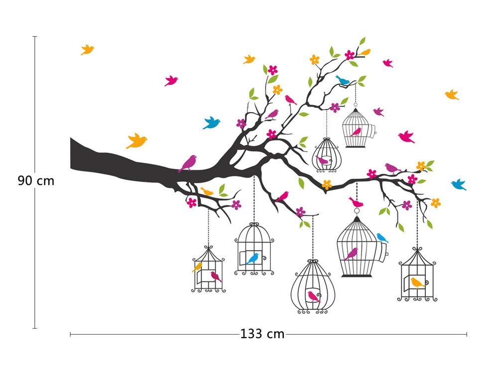 Amazon Brand - Solimo Wall Sticker for Living Room (Birdie House, Ideal Size on Wall - 133 cm x 90 cm)