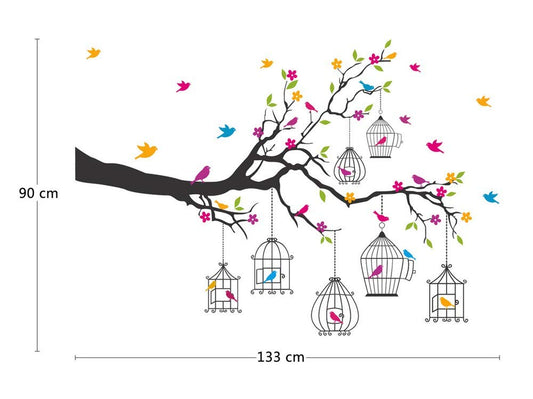 Amazon Brand - Solimo Wall Sticker for Living Room (Birdie House, Ideal Size on Wall - 133 cm x 90 cm)
