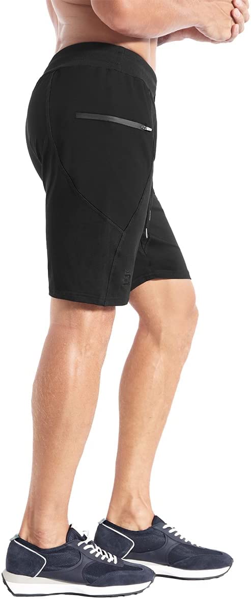 BROKIG Mens Stitching Athletic Shorts Sport Workout Short for Men with Zip Pockets