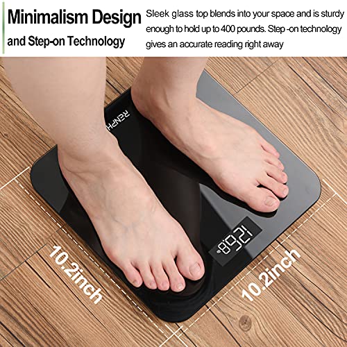 RENPHO Digital Bathroom Scales for Body Weight, Weighing Scale Electronic Bath Scales with High Precision Sensors Accurate Weight Machine for People, LED Display, Step-On (Stones/Pounds/KG) - Black