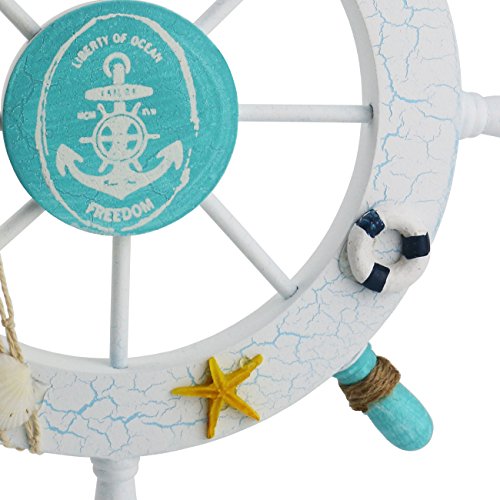 Ogrmar Mediterranean Nautical Wooden Boat Ship Steering Wheel/Handcrafted Wooden Ship Wheel Pirate Decor Wall and Door Hanging Ornament Plaque (White Fish) test  {product.id}