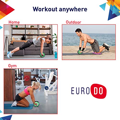 EURODO Bauchtrainer mit Kniematte - AB Roller - Bauchroller AB Wheel - Abdominal Roller - Fitnessgerät und Bauchmuskeltrainer für Frauen und Männer