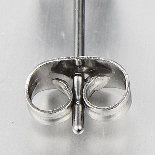 Pair Womens Stainless Steel Stud Earrings with Extra Long Chain of Cross and Dangling Open Heart