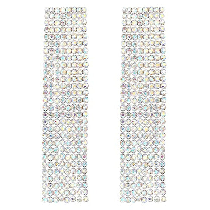 Wedding Bridal Rainbow Rhinestone Cluster Long Chain Tassel Dangle Statement Earrings, Sparkling