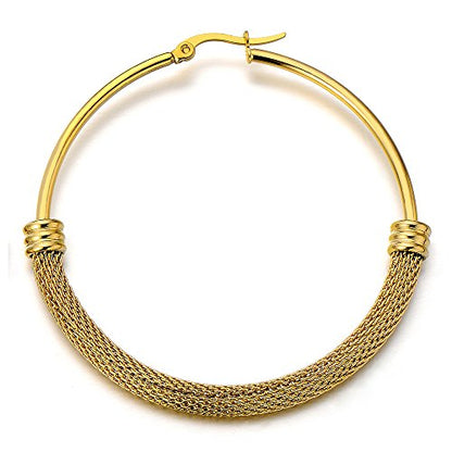 Pair Stainless Steel Circle Huggie Hinged Hoop Earrings for Women Gold Color