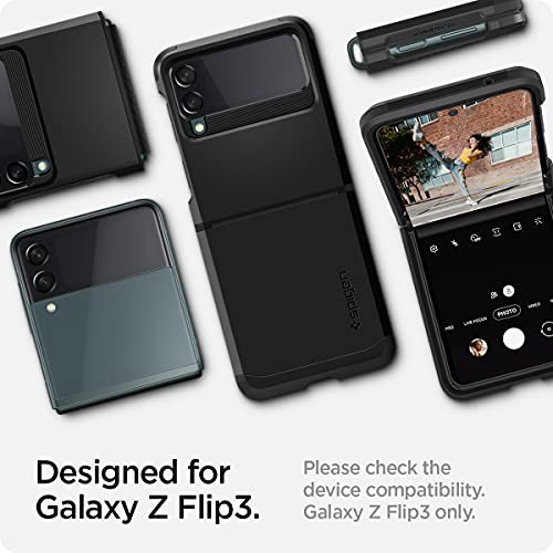 Spigen Galaxy Z Flip3 ケース [ SC-54B | SCG12 ] 2重構造 [TPU+PC] 米軍MIL規格取得 背面保護 全面保護 耐衝撃 カメラ保護 画面保護 傷防止 衝撃 吸収 Qi充電 ワイヤレス充電対応 ギャラクシー Z フリップ3 タフ・アーマー ACS03082 (ブラック)