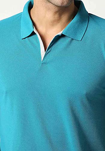 Wear Your Opinion Men's Slim Fit Polo Collar Neck Half Sleeve T-Shirt (TealBlue, XL)