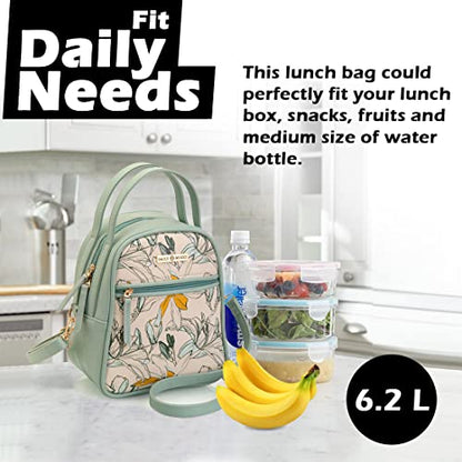 SACCI MUCCI Multipurpose Lunch Bag with Adjustable Strap a Perfect Office Bag for Women 100% Vegan Leather and Coated Duck Canvas Fabric, Lightweight and Durable (Mint Green -Magnolia) -123