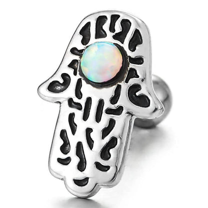 Steel Men Womens Hamsa Hand of Fatima Stud Earrings with Gem Stone Bead Screw Back