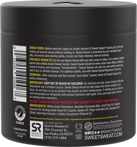 Sports Research Sweet Sweat Unscented 'Workout Enhancer' Gel - Maximize Your Exercise & Sweat Faster - 13.5oz Jar (Unscented)