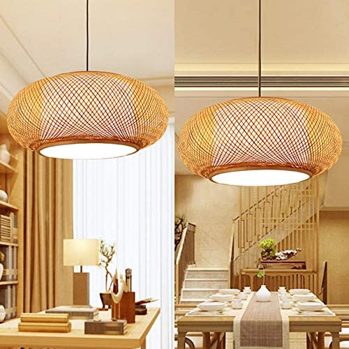 LITFAD Antique Lantern Pendant Lighting Rattan Single Light Weaving Natural Wooden Ceiling Hanging Light Beige Ceiling Fixture with Adjustable Cord for Dining Room Living Room Restaurant - 19.8" 4787240927321 bolt