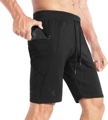BROKIG Mens Stitching Athletic Shorts Sport Workout Short for Men with Zip Pockets