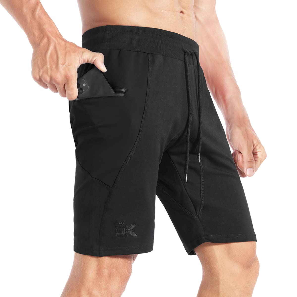 BROKIG Mens Stitching Athletic Shorts Sport Workout Short for Men with Zip Pockets