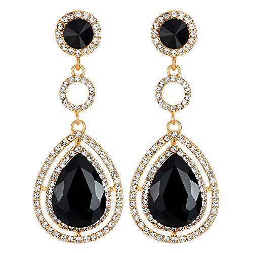 Event Banquet Prom Party Rhinestone Crystal Teardrop Dangle Drop Large Statement Earrings