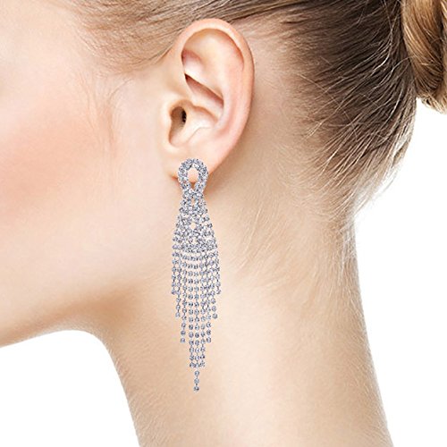 Sparkling Bridal Wedding Prom Rhinestone Tassel Long Dangle Drop Large Gold Color Statement Earrings