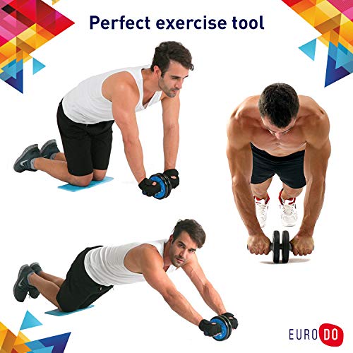 EURODO Bauchtrainer mit Kniematte - AB Roller - Bauchroller AB Wheel - Abdominal Roller - Fitnessgerät und Bauchmuskeltrainer für Frauen und Männer