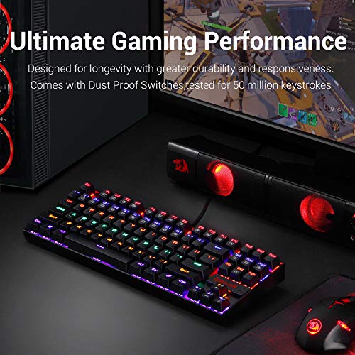 Redragon Kumara K552 Rainbow LED Backlit TKL Ten Key-Less Mechanical Wired Gaming Keyboard Without Numlock Keys (Black)