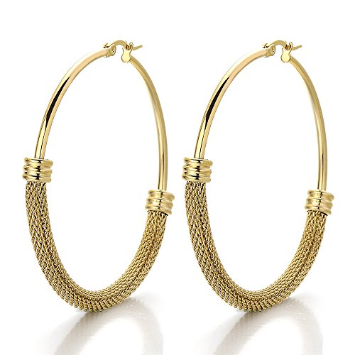 Pair Stainless Steel Circle Huggie Hinged Hoop Earrings for Women Gold Color