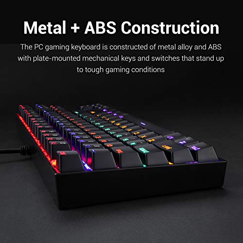 Redragon Kumara K552 Rainbow LED Backlit TKL Ten Key-Less Mechanical Wired Gaming Keyboard Without Numlock Keys (Black)