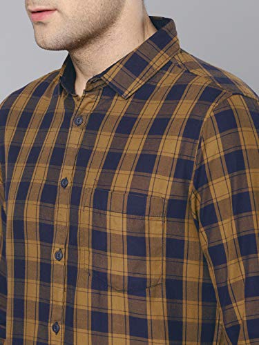 Dennis Lingo Men's Checkered Slim Fit Casual Shirt (C419_MUSTARD_M_Mustard_M)