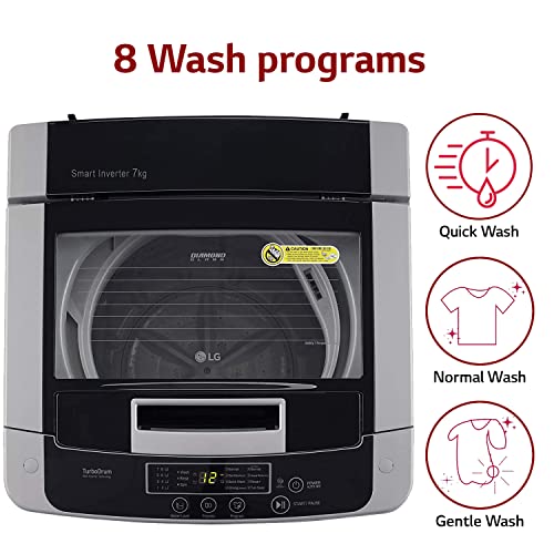 LG 7 kg 5 Star Inverter Fully-Automatic Top Loading Washing Machine (‎T70SKSF1Z, Middle Free Silver, TurboDrum)