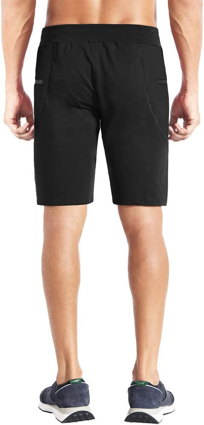 BROKIG Mens Stitching Athletic Shorts Sport Workout Short for Men with Zip Pockets