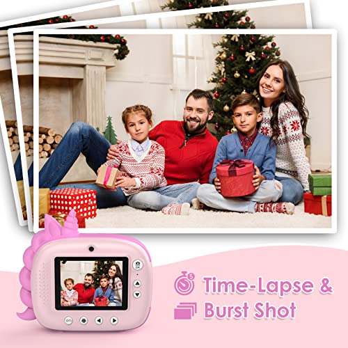 HiMont Kids Camera Instant Print, Digital Camera for Kids with Zero Ink Print Paper & 32G TF Card, Selfie Video Camera with Color Pens & Photo Clips for DIY, Gift for Girls Boys 3-14 Years Old (Pink)