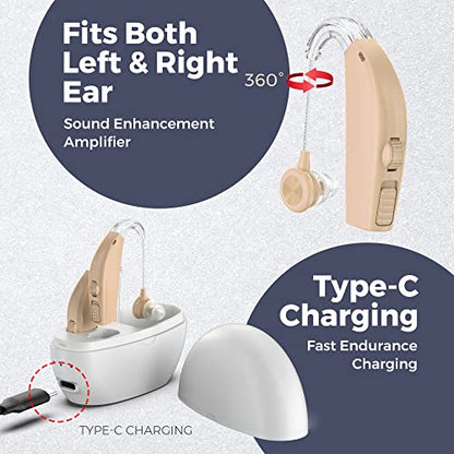Pair Rechargeable Digital BTE Device with Noise Reduction Fit for Adults and Seniors, All-Day Battery Life, Lightweight Behind The Ear, Skin -123