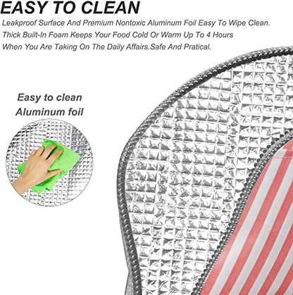 Xelvix Insulated Lunch Bags Small for Women Work,Student Kids to School,Thermal Cooler Tote Bag Picnic Organizer Storage Lunch Box Portable and Reusable (Pink Stripes) -123