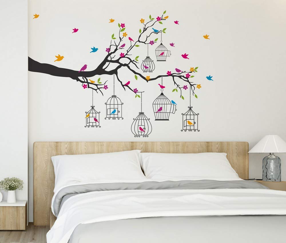 Amazon Brand - Solimo Wall Sticker for Living Room (Birdie House, Ideal Size on Wall - 133 cm x 90 cm)