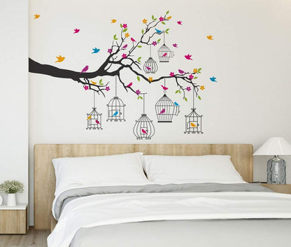 Amazon Brand - Solimo Wall Sticker for Living Room (Birdie House, Ideal Size on Wall - 133 cm x 90 cm)