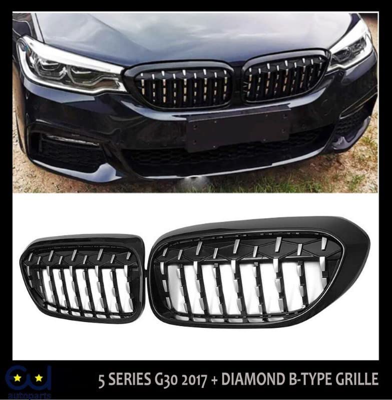 Car Craft Front Bumper Grill Compatible With Bmw 5 Series G30 2017-2020 Front Bumper Grill Diamond Chrome And Black Single