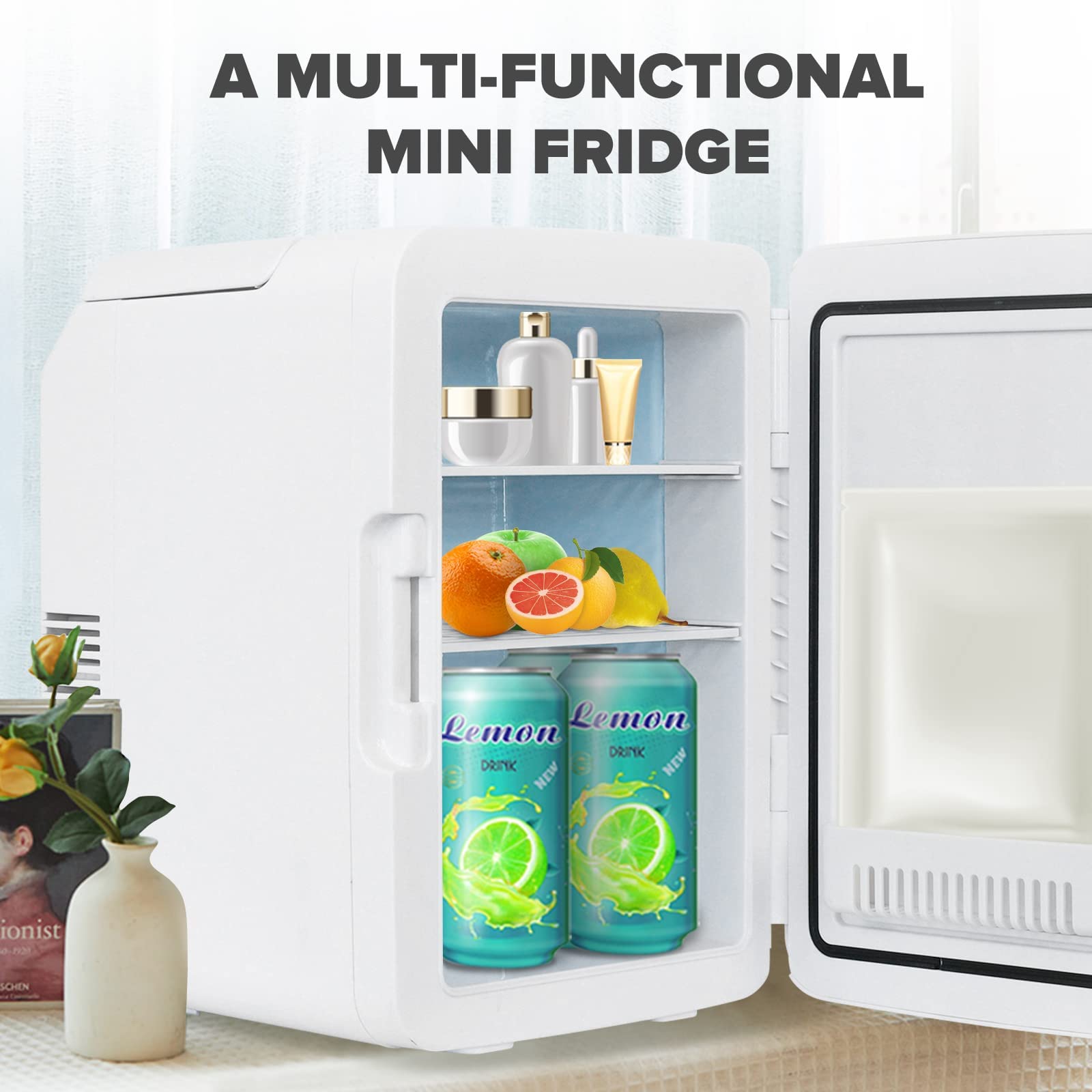 ADVWIN Portable Mini Fridge, 12L Compact Refrigerator for Skincare, Cosmetic, Beauty Serum, Face Mask, 220-240V AC/12V DC Portable Skincare Fridge for Bedroom/Car/Office