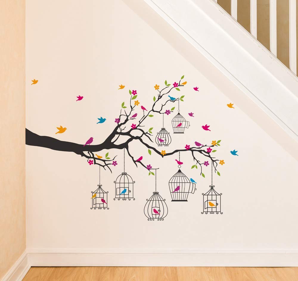 Amazon Brand - Solimo Wall Sticker for Living Room (Birdie House, Ideal Size on Wall - 133 cm x 90 cm)