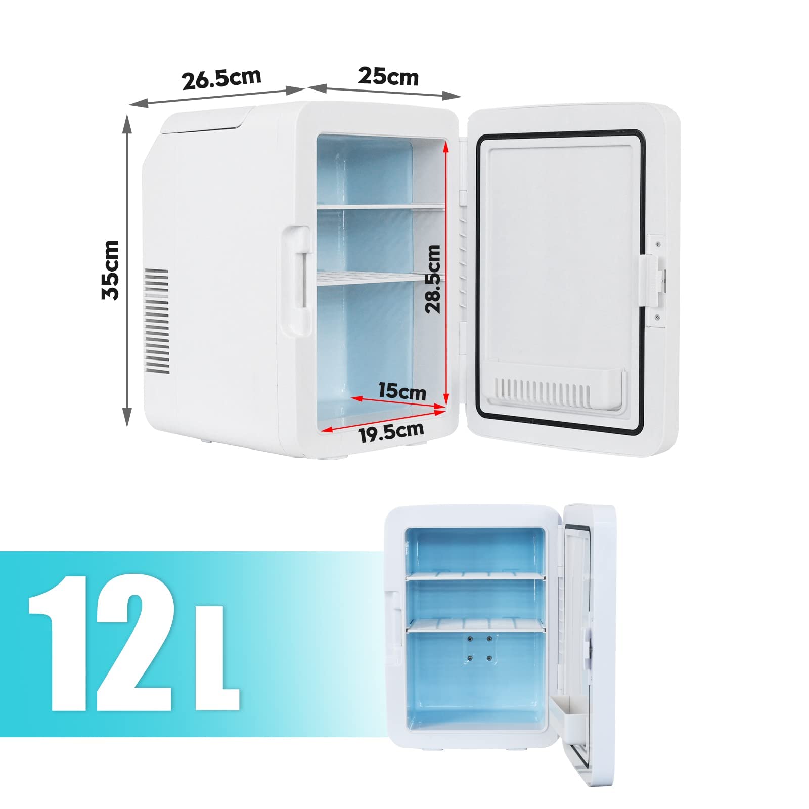 ADVWIN Portable Mini Fridge, 12L Compact Refrigerator for Skincare, Cosmetic, Beauty Serum, Face Mask, 220-240V AC/12V DC Portable Skincare Fridge for Bedroom/Car/Office