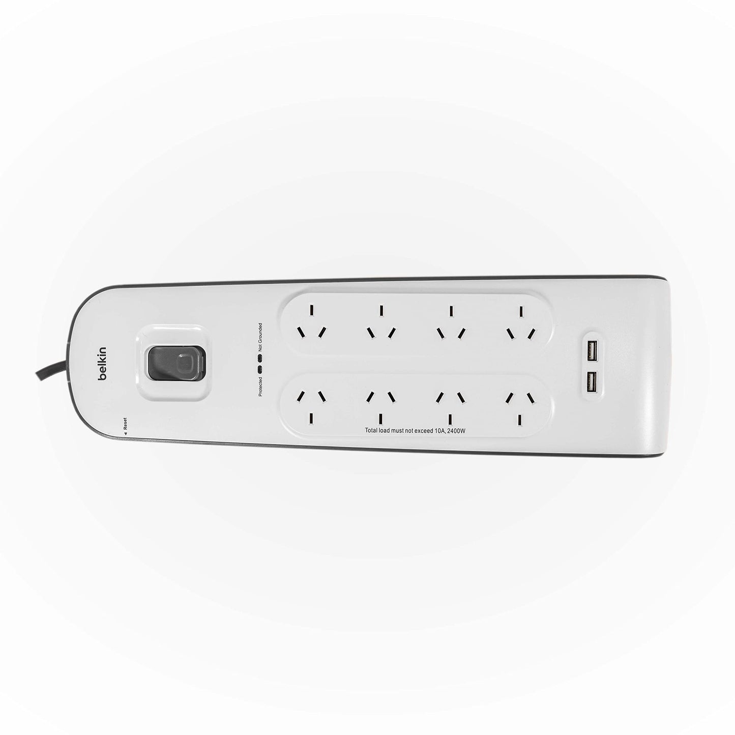 Belkin 8-Outlet Surge Protection Strip with 2,4 Amp USB Charging, White/Grey (BSV804au2M)