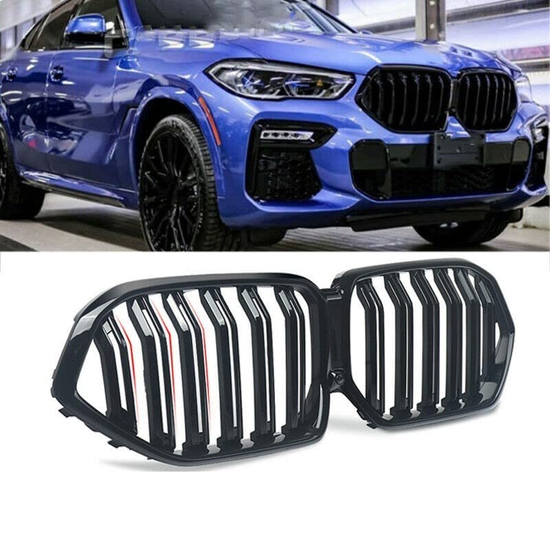 Car Craft Front Bumper Grill Compatible With Bmw X6 G06 2019-2022 Front Bumper Grill Carbon Fiber Look Glossy Black