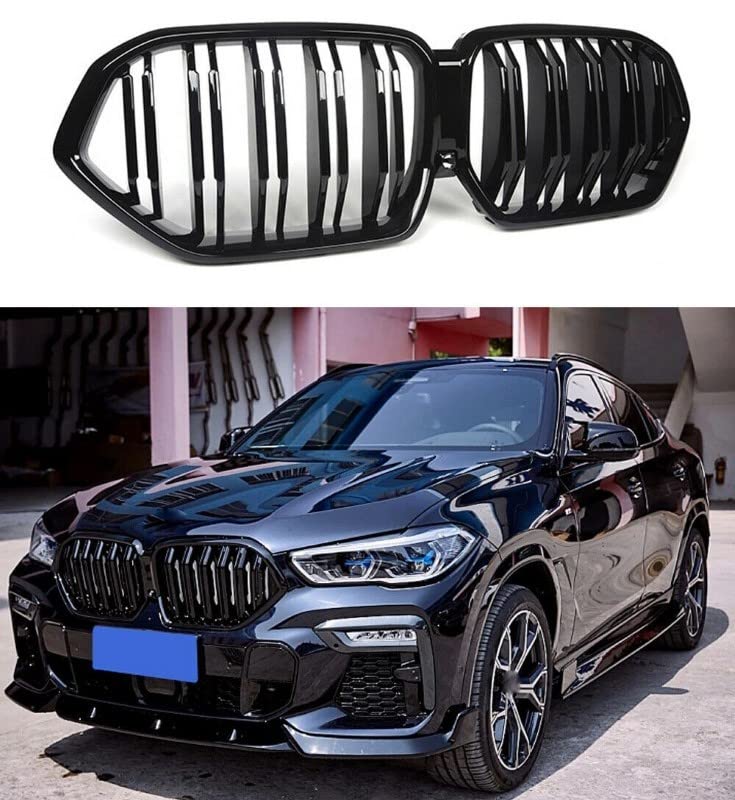 Car Craft Front Bumper Grill Compatible With Bmw X6 G06 2019-2022 Front Bumper Grill Carbon Fiber Look Glossy Black