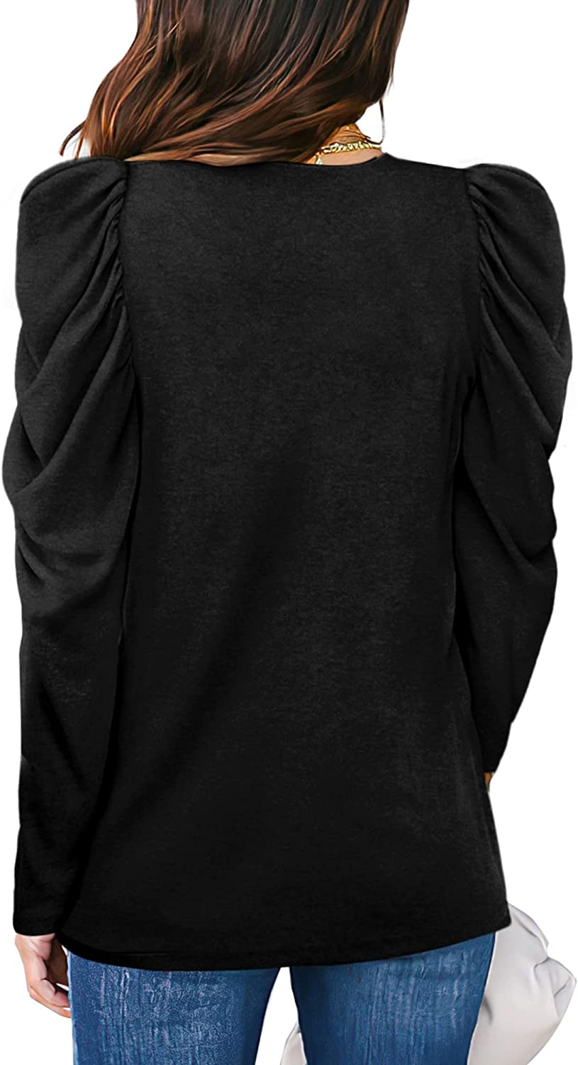 OFEEFAN Black Tunic Tops for Women Puff Sleeve Womens Fall Sweaters 2022 Trendy L