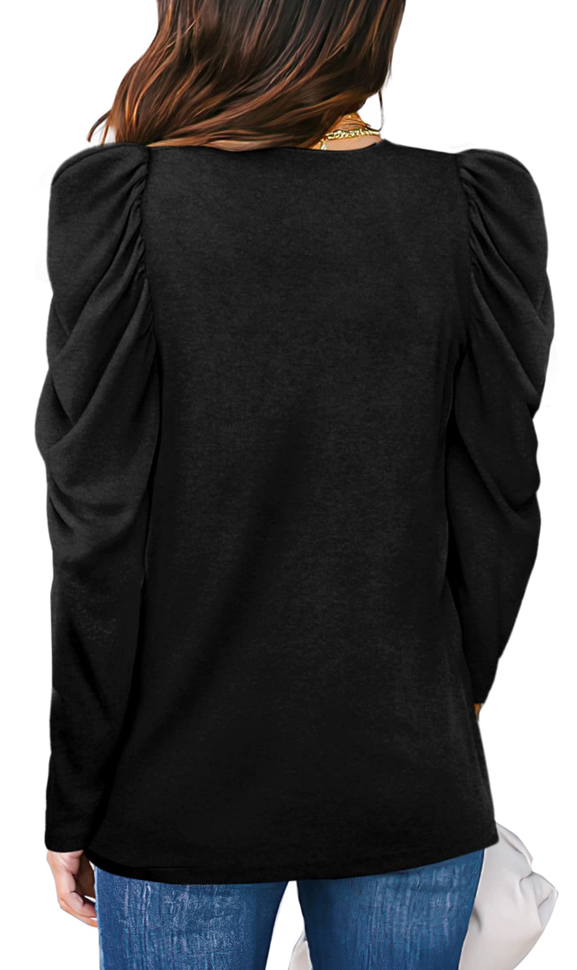 OFEEFAN Black Tunic Tops for Women Puff Sleeve Womens Fall Sweaters 2022 Trendy L