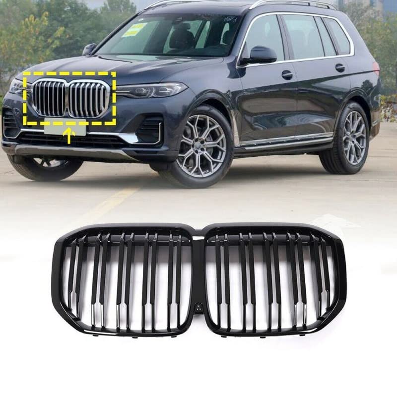 Car Craft Front Bumper Grill Compatible With Bmw X7 G07 2019-2022 Front Bumper Grill Carbon Fiber Look Glossy Black