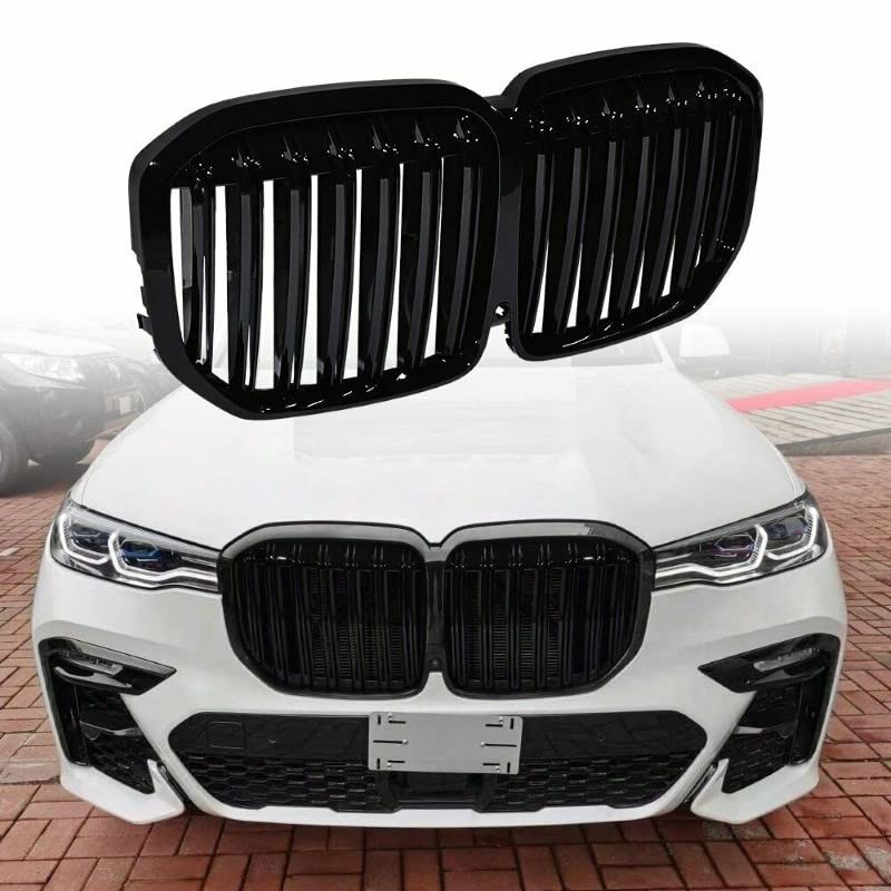 Car Craft Front Bumper Grill Compatible With Bmw X7 G07 2019-2022 Front Bumper Grill Carbon Fiber Look Glossy Black