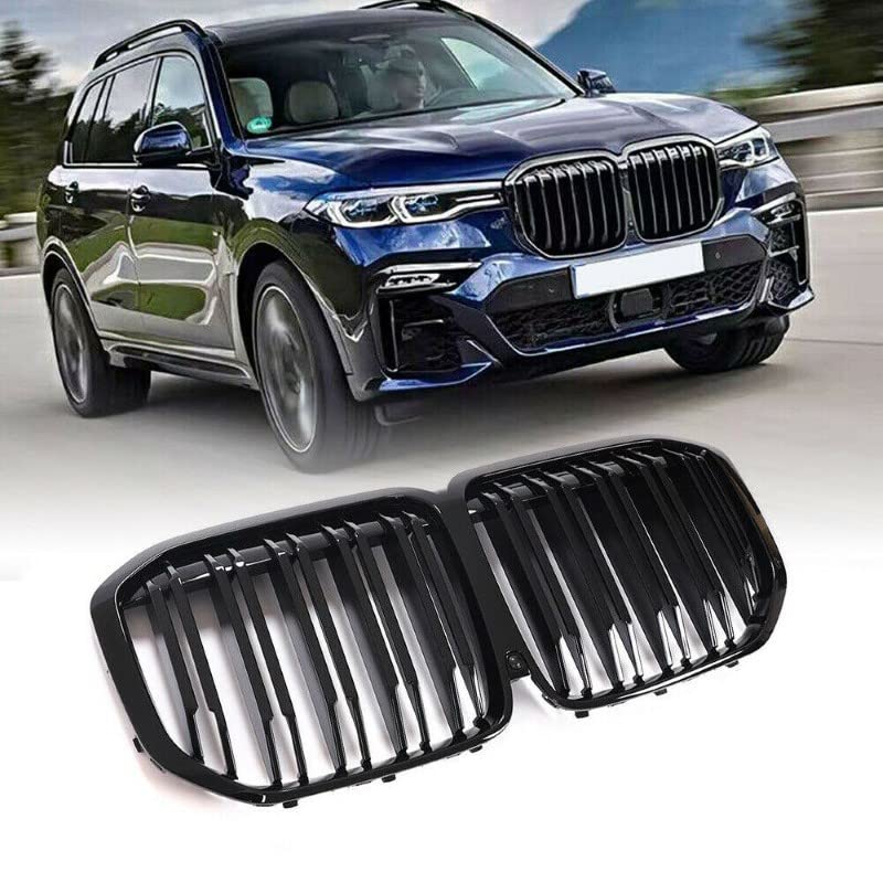 Car Craft Front Bumper Grill Compatible With Bmw X7 G07 2019-2022 Front Bumper Grill Carbon Fiber Look Glossy Black