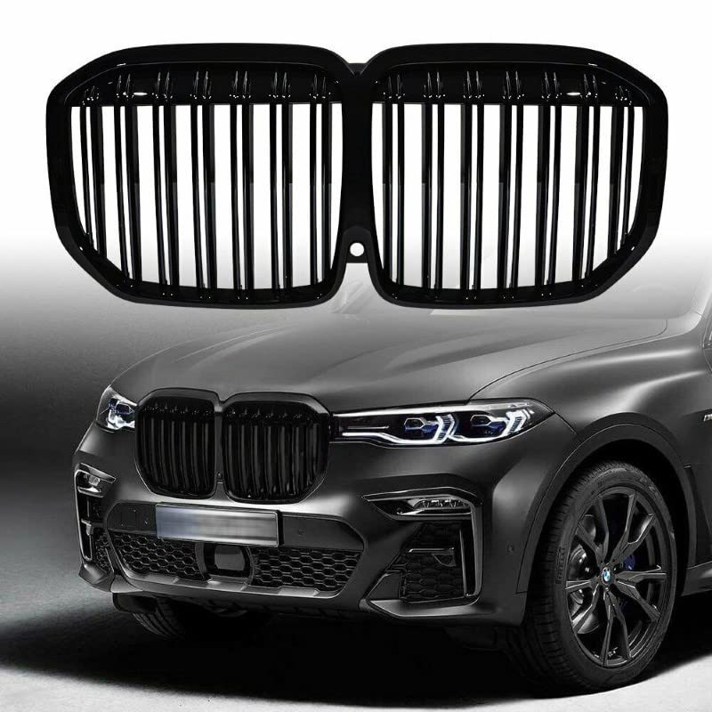 Car Craft Front Bumper Grill Compatible With Bmw X7 G07 2019-2022 Front Bumper Grill Carbon Fiber Look Glossy Black