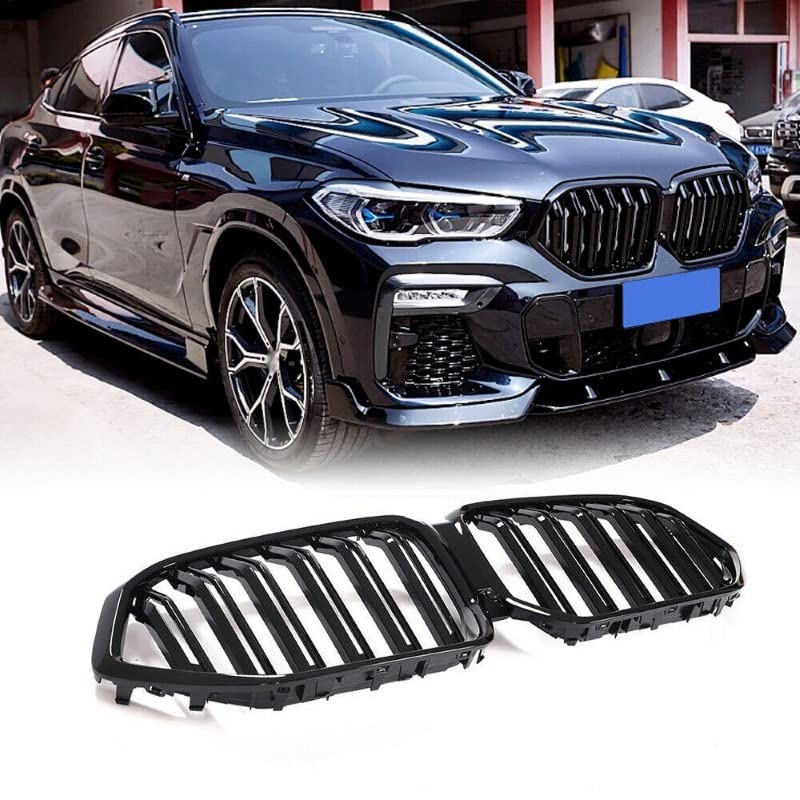 Car Craft Front Bumper Grill Compatible With Bmw X6 G06 2019-2022 Front Bumper Grill Carbon Fiber Look Glossy Black