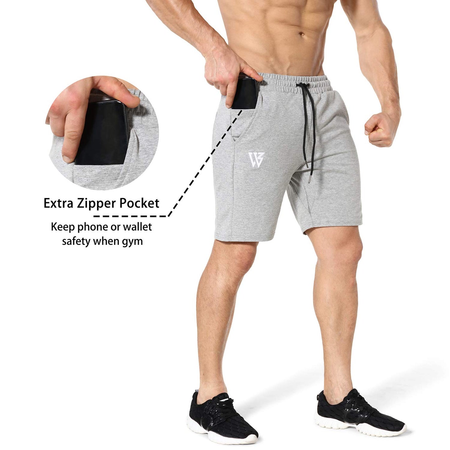 ZENWILL Mens Gym Running Shorts, Workout Athletic Bodybuilding Fitness Shorts with Zip Pockets