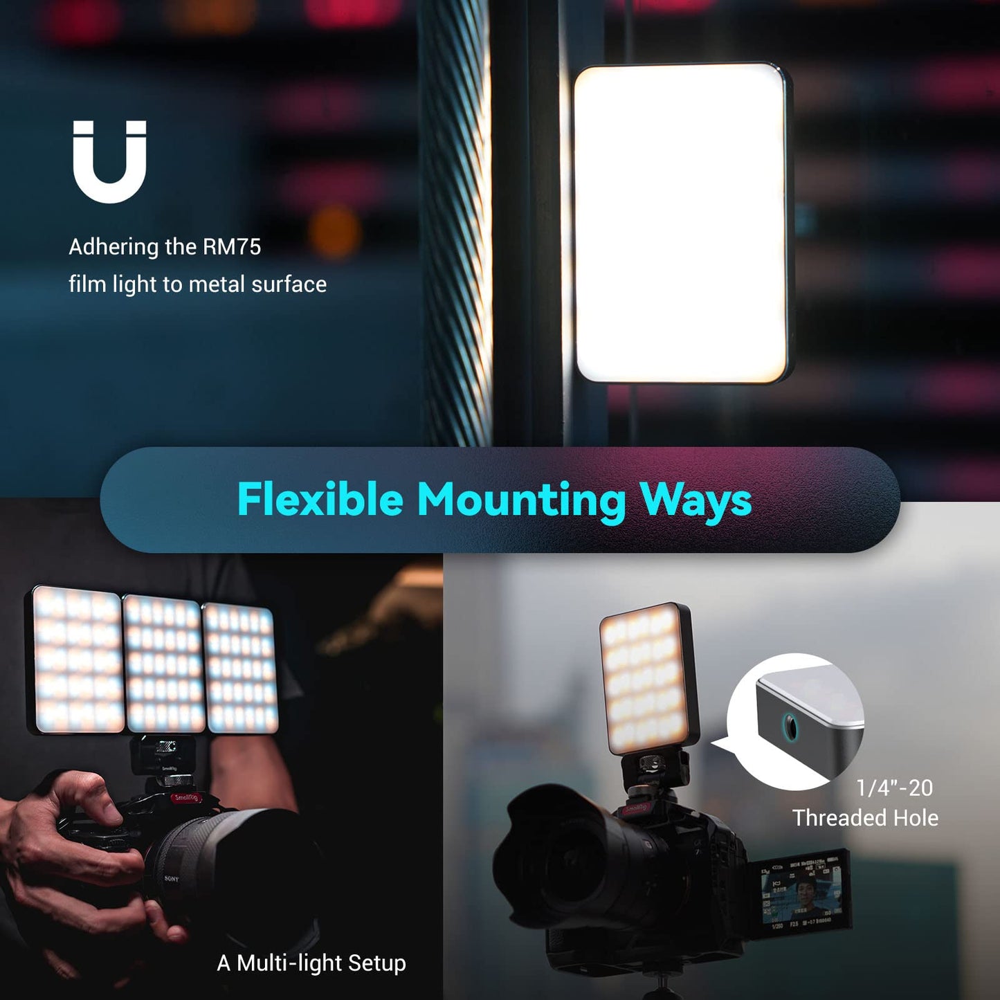 SmallRig APP Control RGB Video Light, Portable LED On Camera Video Lights Panel, CRI≥95 2500-8500K, Built-in 4000mAh Battery, for Vlogging / Photography / Conference, Magnetic Attraction - 3290