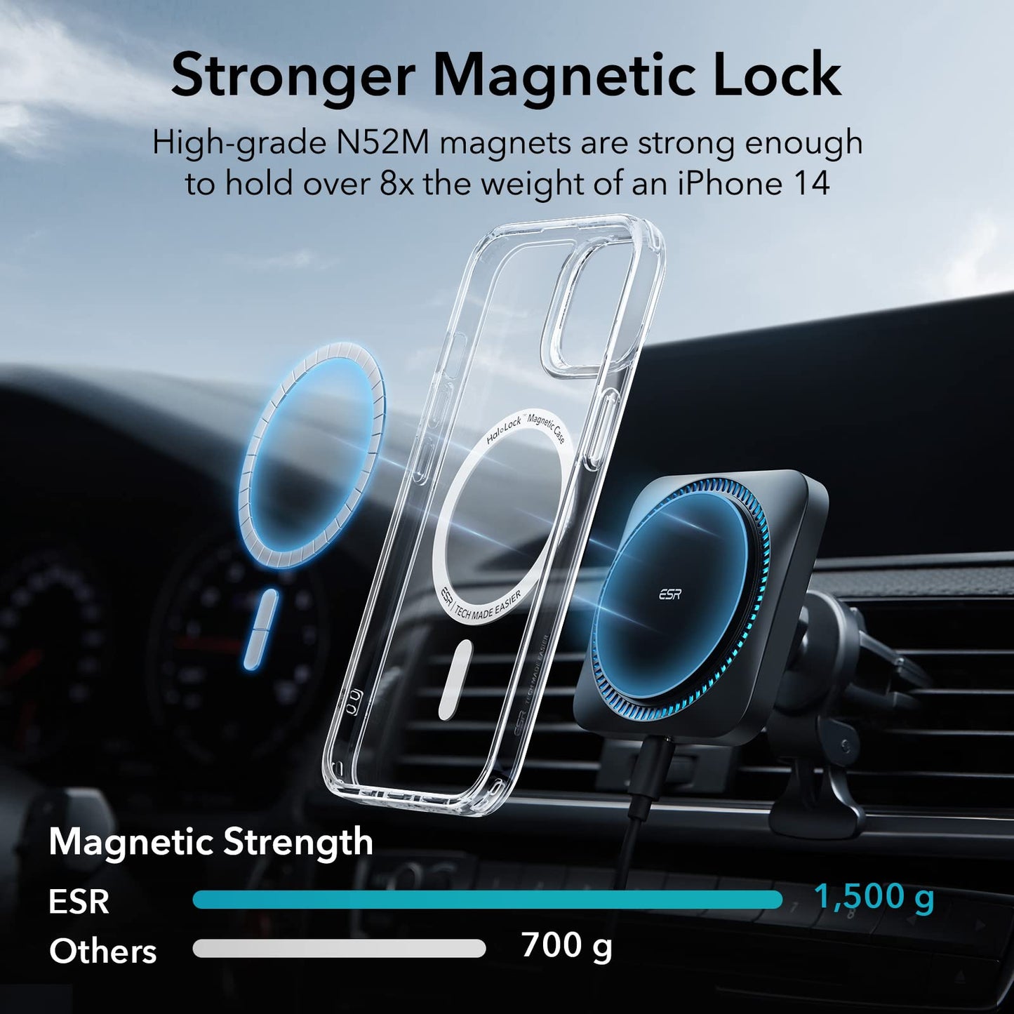 ESR Classic Hybrid Magnetic Case with HaloLock, Compatible with iPhone 14 and iPhone 13, Compatible with MagSafe, Shockproof Military-Grade Protection, Scratch-Resistant Back, Clear