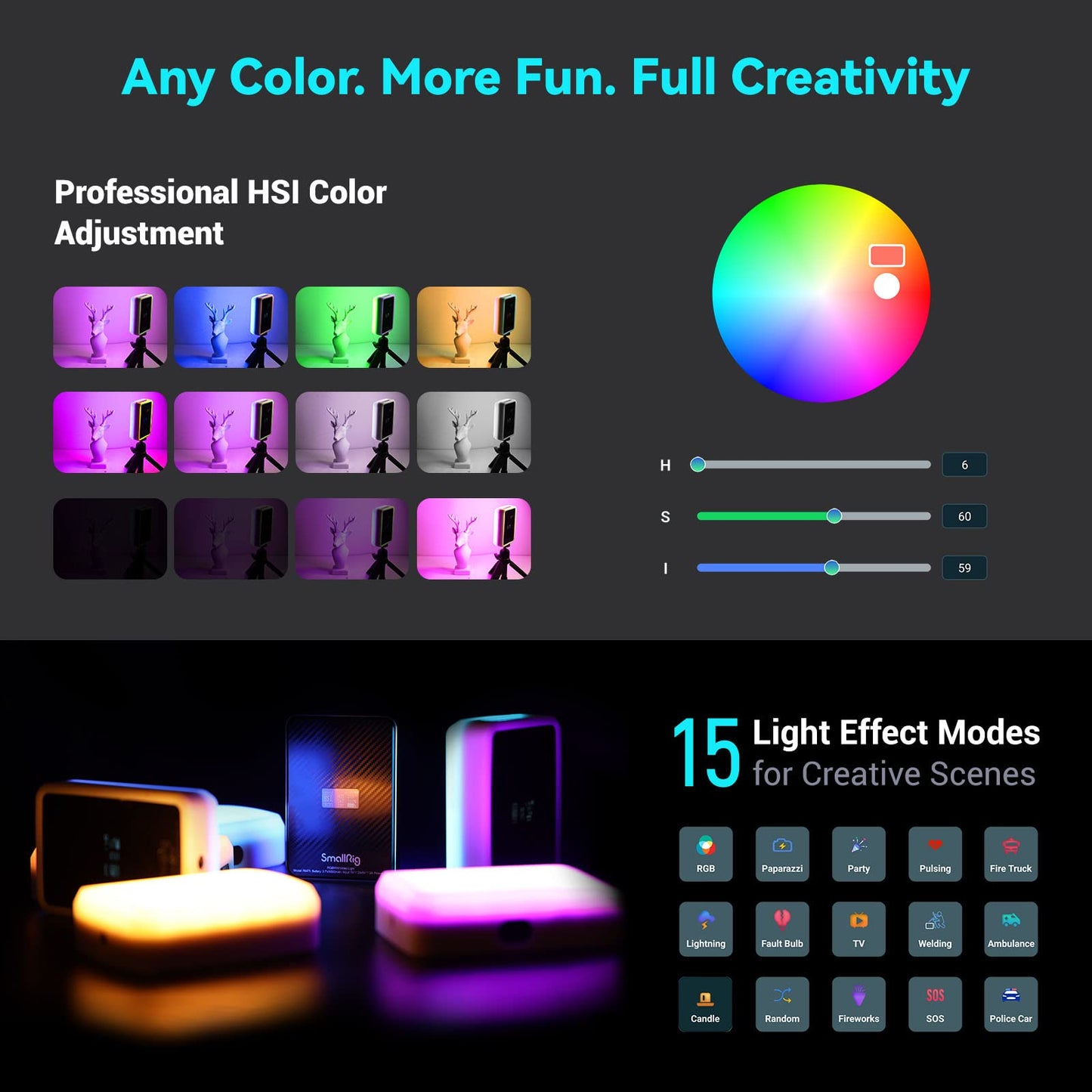 SmallRig APP Control RGB Video Light, Portable LED On Camera Video Lights Panel, CRI≥95 2500-8500K, Built-in 4000mAh Battery, for Vlogging / Photography / Conference, Magnetic Attraction - 3290